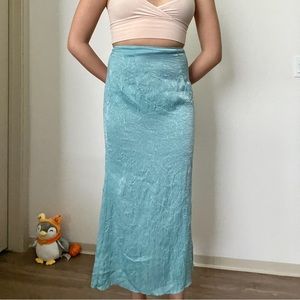 textured patterned turquoise high waisted maxi skirt WOMENS SIZE SMALL